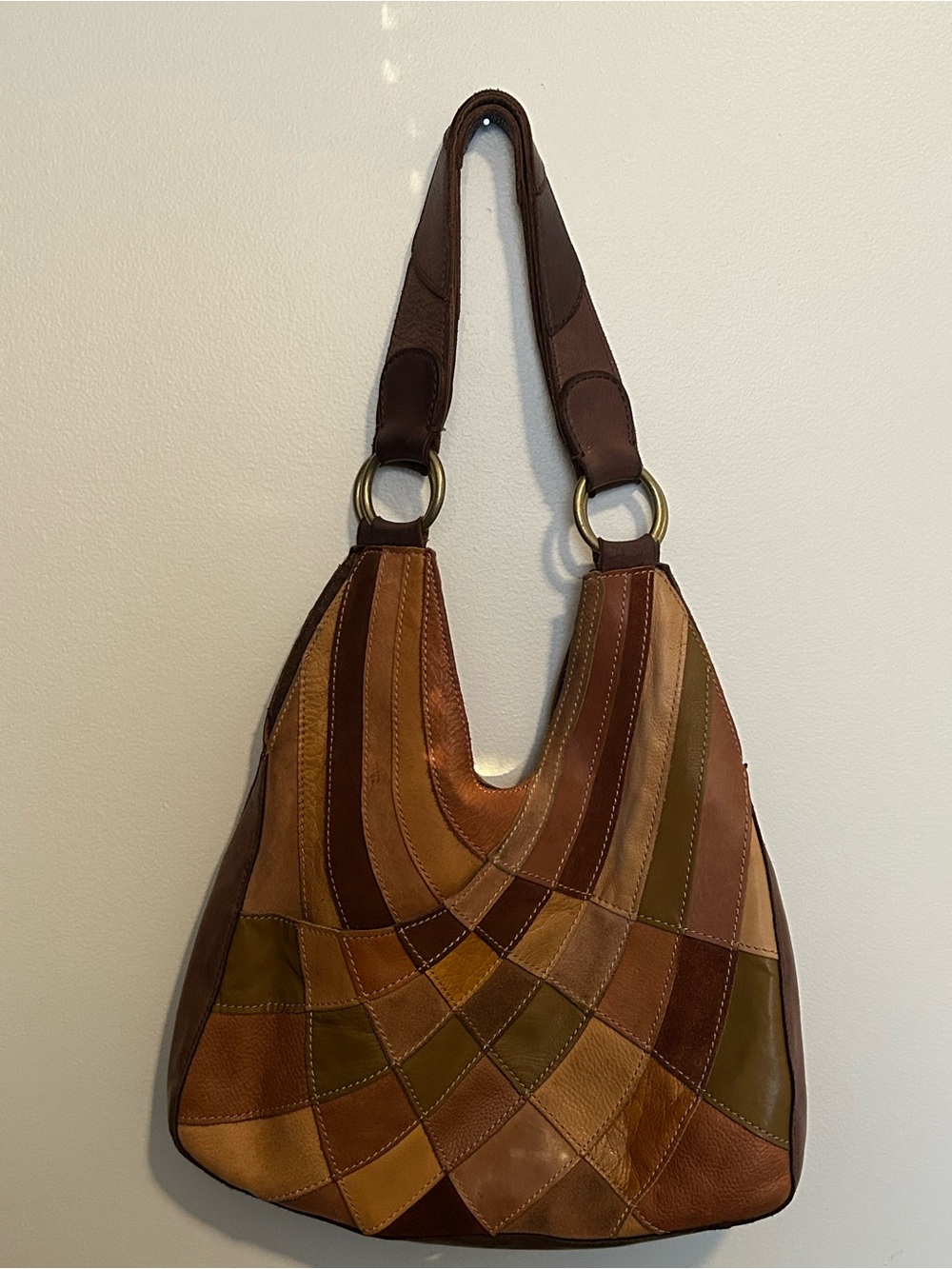 Patchwork Leather Hobo Bag in Brown and Tan